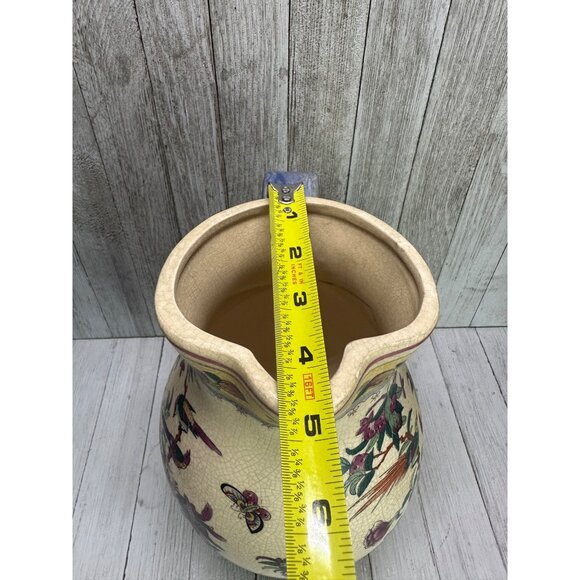 Vtg Chinese Tropical Birds and Floral Decor Pitcher Ceramic with Handle 10" Tall - Picture 9 of 12